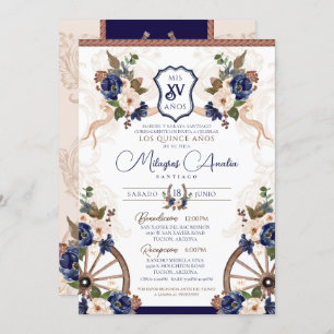 Elegant Blue Western Baroque Charro Quinceanera Invitation