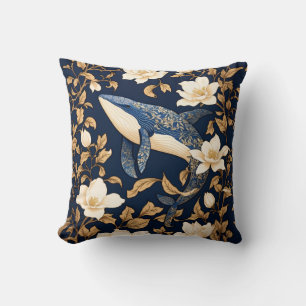 Elegant Blue Whale William Morris Inspired Floral Cushion
