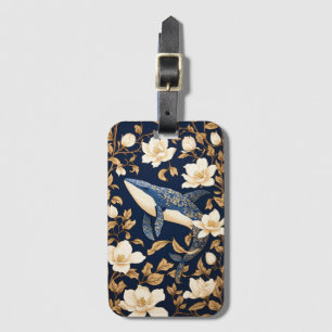 Elegant Blue Whale William Morris Inspired Floral Luggage Tag