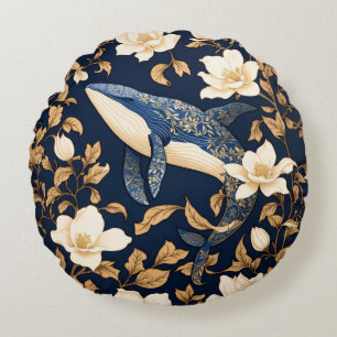 Elegant Blue Whale William Morris Inspired Floral Round Cushion