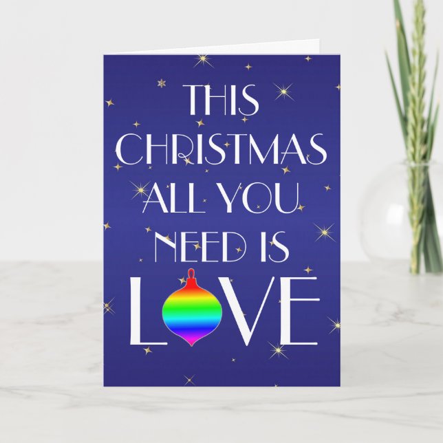 Elegant Blue White all you need is love Christmas Holiday Card (Front)