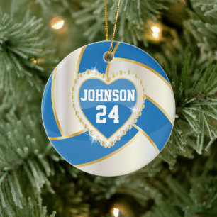Elegant Blue, White and Gold Volleyball Ceramic Ornament