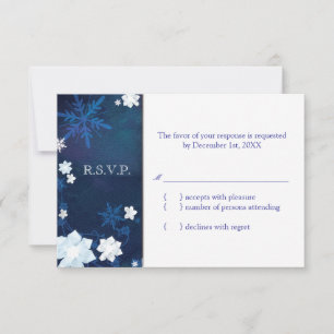 Elegant Blue & White Boho Winter Wedding RSVP Card