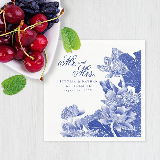 Elegant Blue White Chinoiserie Mr. & Mrs. Wedding  Napkin (Creator Uploaded)