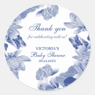 Elegant Blue White Chinoiserie Thank You Favour Classic Round Sticker