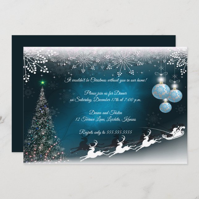 Elegant Blue & White Christmas Design Party Invitation (Front/Back)