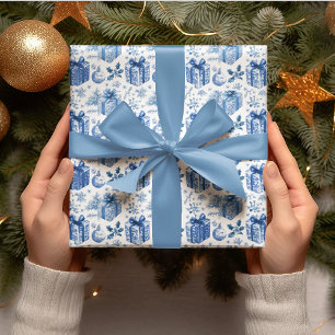 Elegant Blue & White Christmas Gift Wrapping Paper