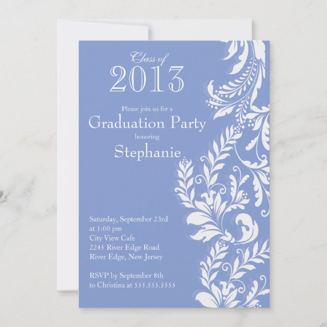 Elegant Blue White Class of 2013 Graduation Party Invitation (Front)