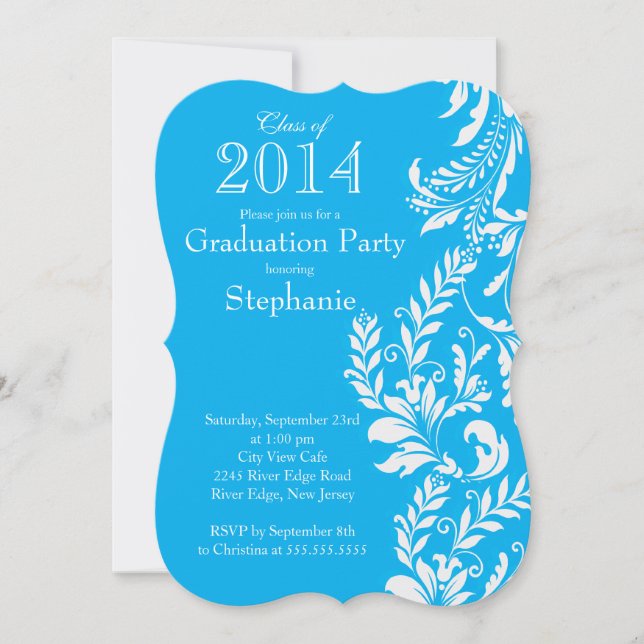 Elegant Blue White Class of 2014 Graduation Party Invitation (Front)