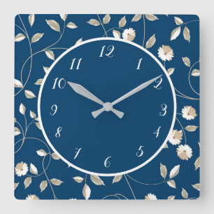 Elegant Blue White Daisies Feminine Flowers Floral Square Wall Clock