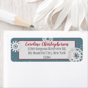 Elegant Blue White Dog Cat Snowflake Christmas Return Address Label