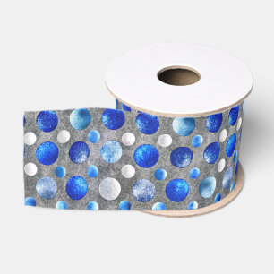 Elegant Blue White Dots Sparkle Glam Grosgrain Ribbon