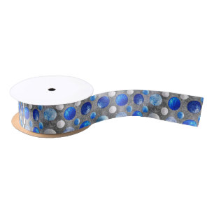 Elegant Blue White Dots Sparkle Glam Satin Ribbon