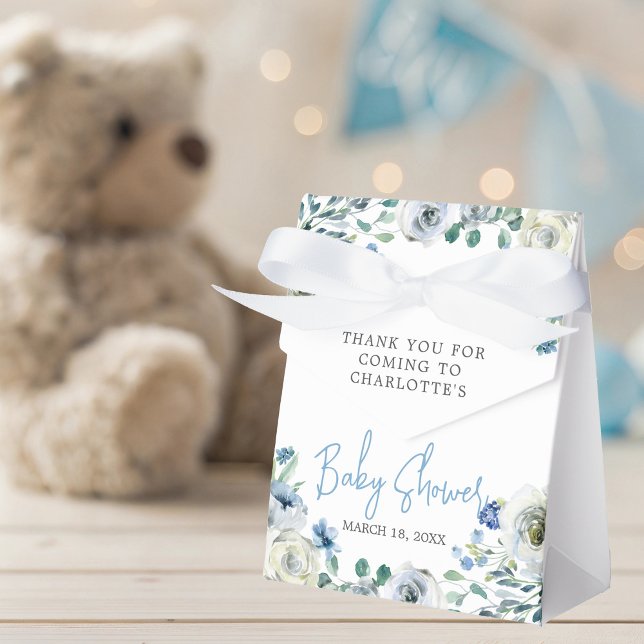 Elegant Blue White Floral Boy Baby Shower Favour Box (Creator Uploaded)