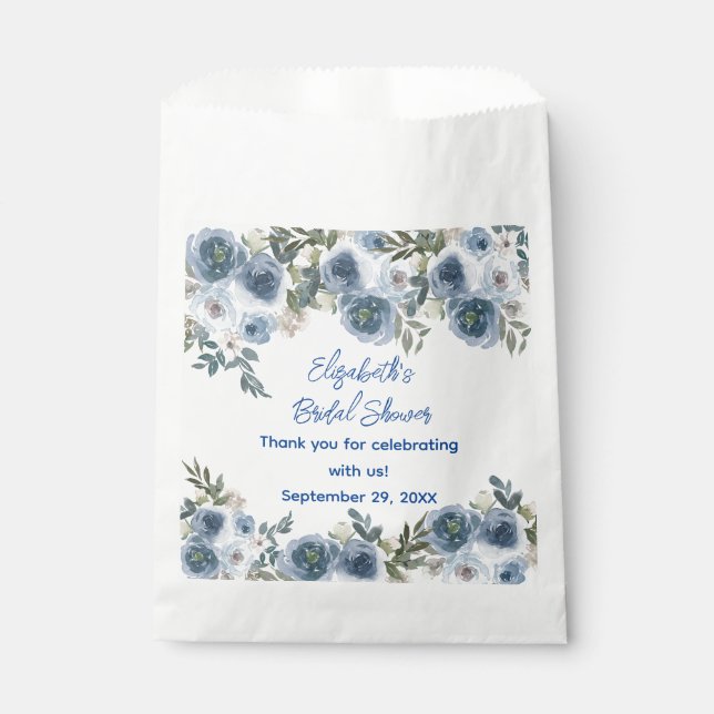 Elegant Blue White Floral Bridal Shower  Favour Bag (Front)