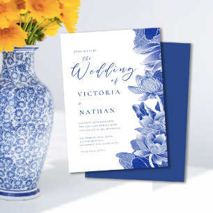Elegant Blue & White Floral Chinoiserie Wedding  Invitation