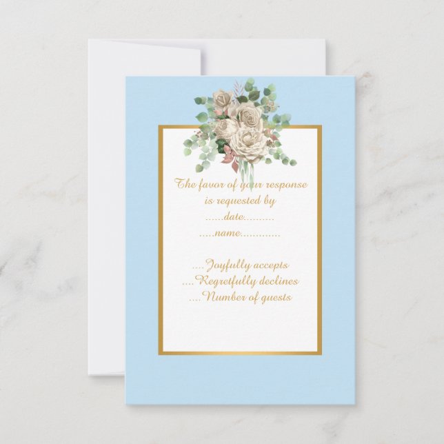 ELEGANT BLUE  WHITE FLORAL  CUSTOM RSVP CARD (Front)