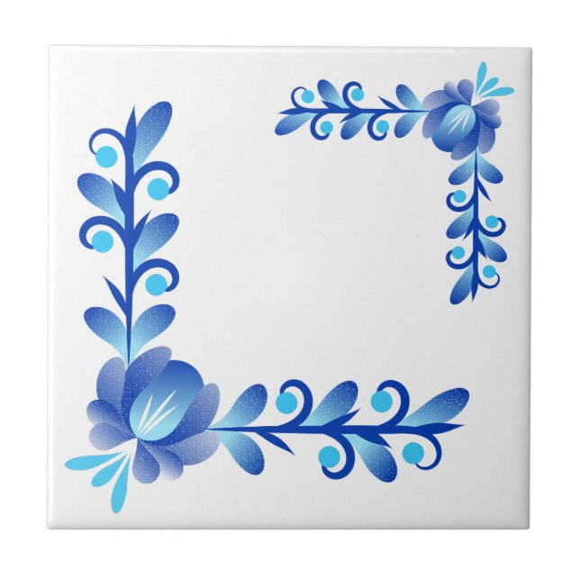 Elegant Blue & White Floral Pattern Mediterranean  Ceramic Tile (Front)