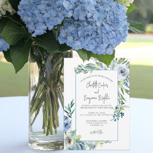 Elegant Blue White Floral Spring Garden Wedding Invitation