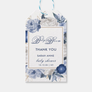 Elegant Blue & White Flower Baby Shower Gift Tags
