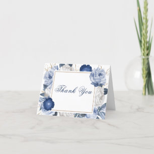 Elegant Blue & White Flower Baby Shower Thank You Card