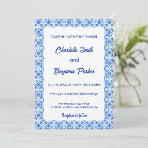 Elegant Blue White Flower chinoiserie wedding Save The Date