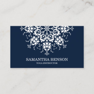 Elegant Blue & white Flower Logo Yoga Business Card