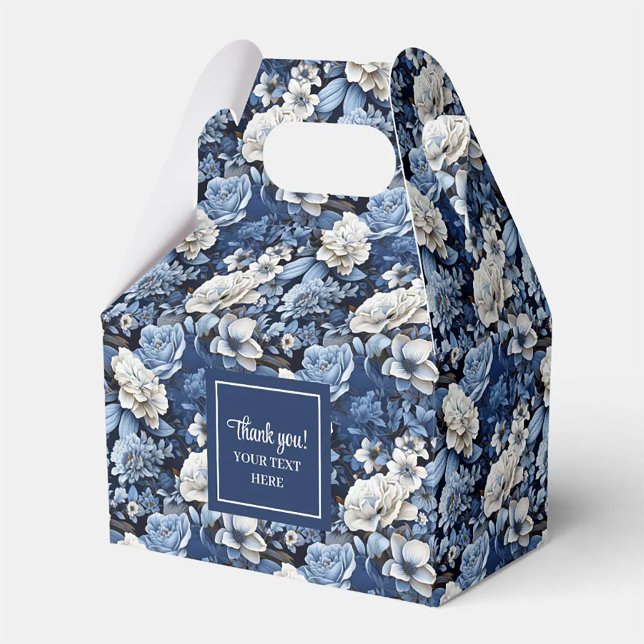 Elegant Blue White Flowers Personalised Favour Box (Elegant Blue White Flowers Personalized Favor Box)