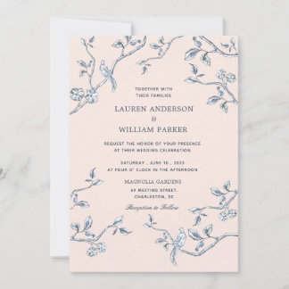 Elegant Blue & white French toile wedding   Invitation