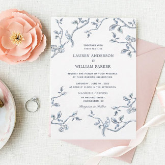 Elegant Blue & white French toile wedding  Invitation