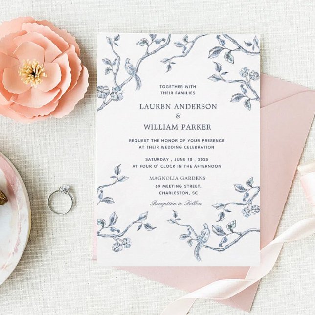Elegant Blue & white French toile wedding  Invitation (Creator Uploaded)