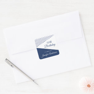 Elegant Blue White Geometric 50 Milestone Square Sticker