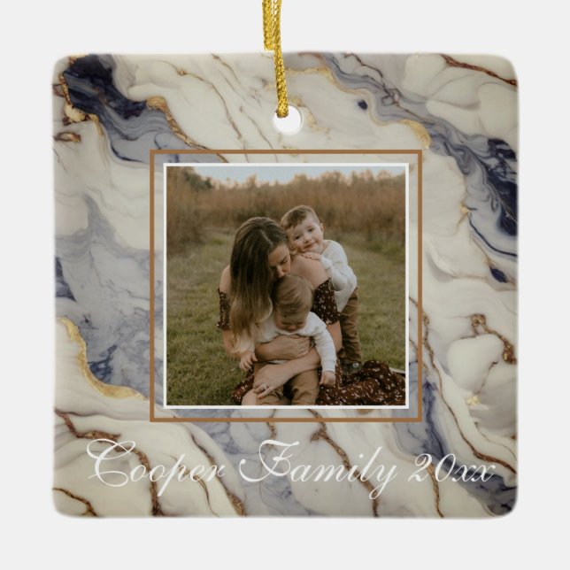 Elegant blue white gold copper marble granite  ceramic ornament (Front)