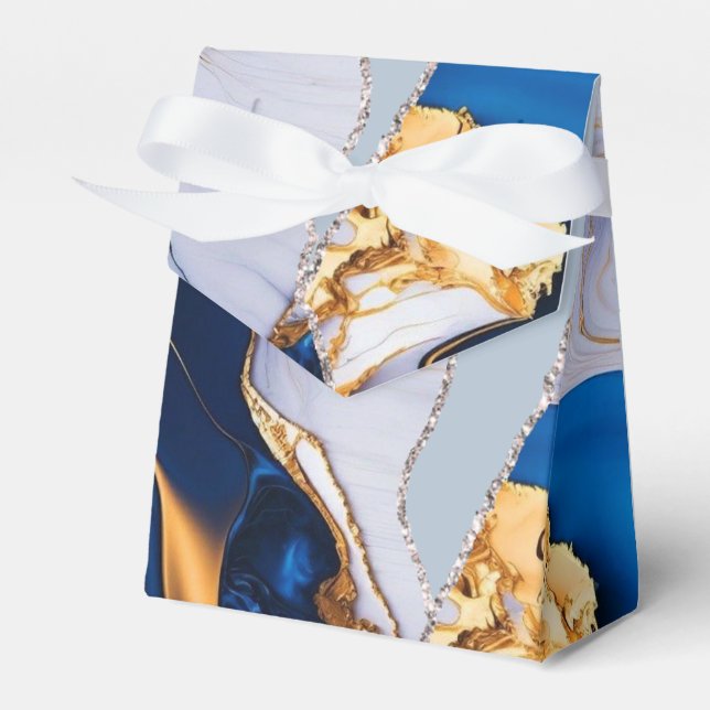 Elegant Blue White Gold Marble  Favour Box (Front Side)
