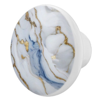Elegant blue white gold marble granite pattern ceramic knob