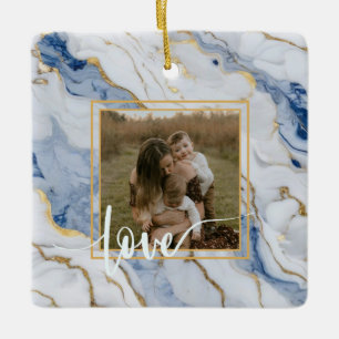 Elegant blue white gold marble granite pattern ceramic ornament