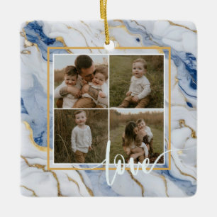 Elegant blue white gold marble granite pattern ceramic ornament