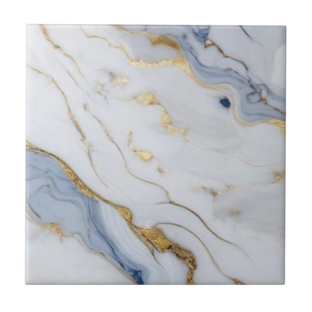 Elegant blue white gold marble granite pattern ceramic tile (Front)