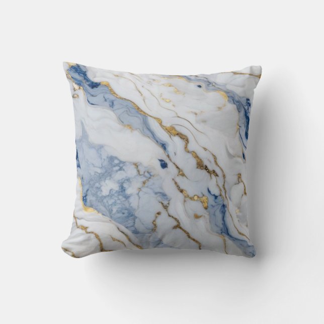 Elegant blue white gold marble granite pattern cushion (Front)