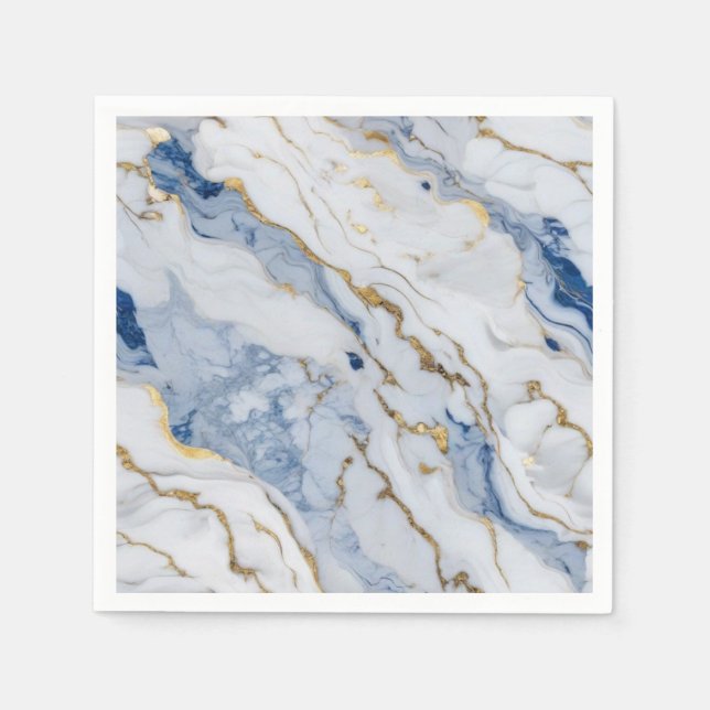 Elegant blue white gold marble granite pattern napkin (Front)