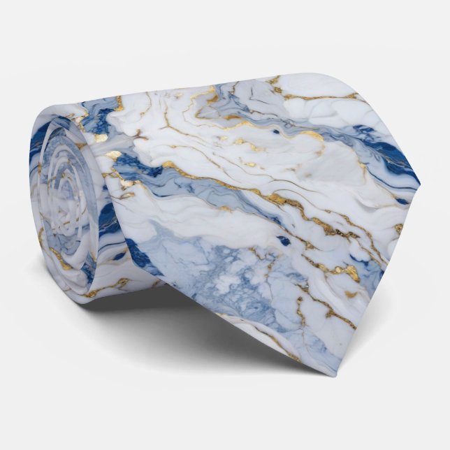 Elegant blue white gold marble granite pattern tie (Rolled)