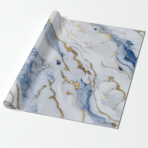 Elegant blue white gold marble granite pattern wrapping paper
