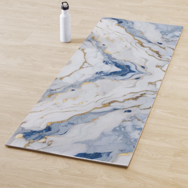 Elegant blue white gold marble granite pattern yoga mat (In Situ)