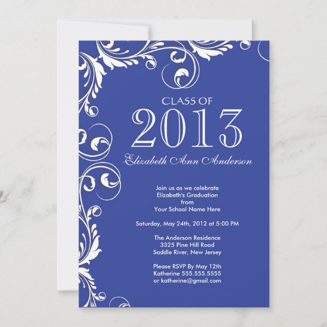 Elegant Blue White Graduation Party Invitation (Front)