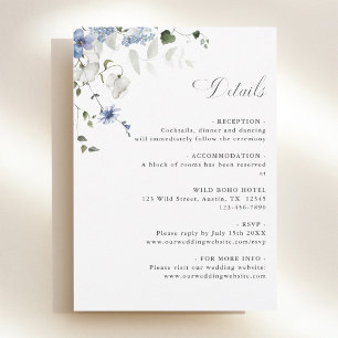 Elegant Blue White Green Floral Wedding Details Enclosure Card