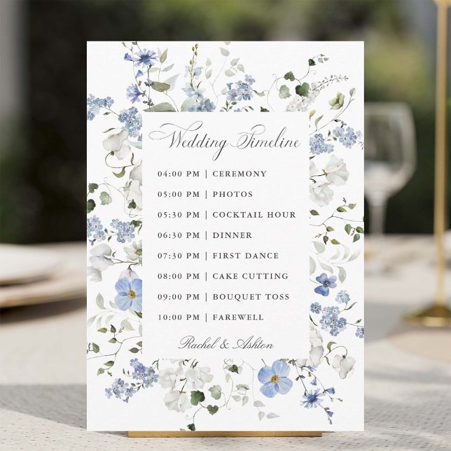 Elegant Blue White Green Floral Wedding Timeline Program (Creator Uploaded)