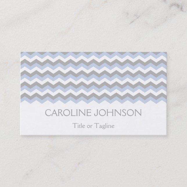 Elegant Blue White Grey Chevron Template Business Card (Front)