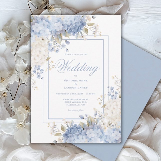 Elegant Blue & White Hydrangeas Wedding Invitation (Creator Uploaded)