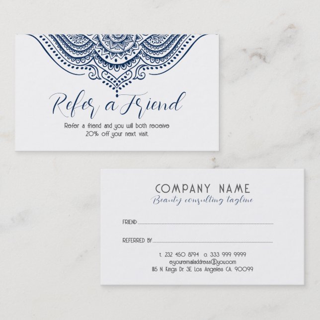 Elegant Blue & White Lace Referral Card (Front/Back)