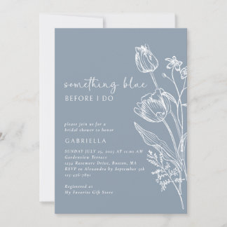 Elegant Blue White Line Art Floral Bridal Shower Invitation